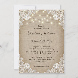 Invitation Rustique Vintage Burlap Lace Mariage