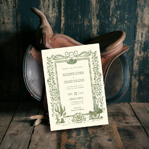 Invitation Rustique Vintage Cowboy Mariage Botanique Sage Ver