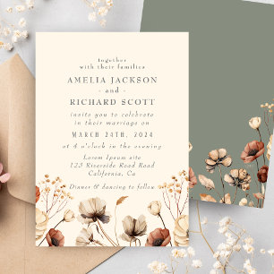 Invitation Rustique Vintage fleur sauvage sec Mariage vert Sa
