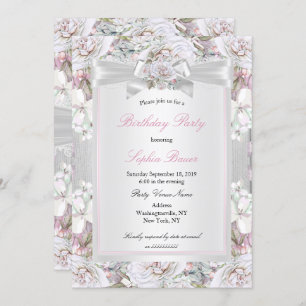 Invitation Rustique Vintage Floral Roses rose fête d'annivers