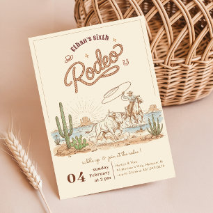 Invitation Rustique Vintage Gingham Cow-Boy Rodeo 6e Annivers