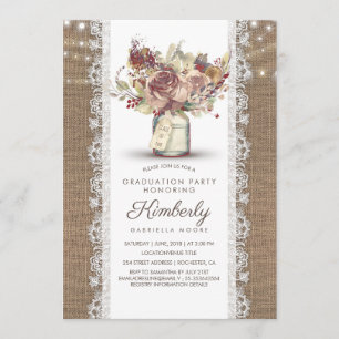 Invitation Rustique Vintage Mason Jar Burlap Dentelle Graduat