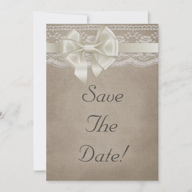 Invitation Rustique Vintage Toile de Jute & Dentelle Mariage  (Devant)