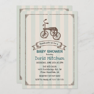 Invitation Rustique Vintage Tricycle Baby shower garçon Invit