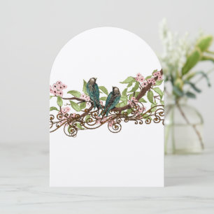 Invitation Rustique Vintage Turquoise Oiseau rose Fleur Maria