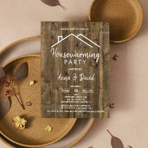 Invitation Rustique Vintage Woodgrain Moderne Fête de Ménage