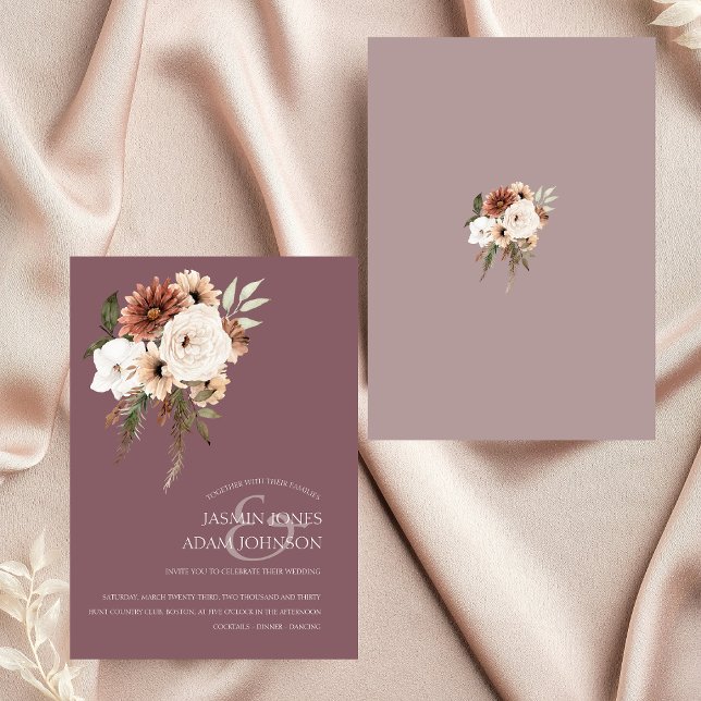 Invitation Rustique violet et Pêcher Mariage floral (Rustic Purple and Peach Floral Wedding Invitation)