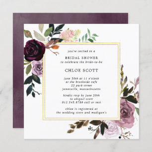 Invitation Rustique violet et rose mauve Fête des mariées flo