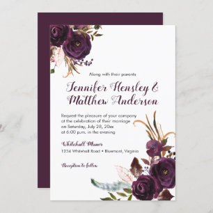 Invitation Rustique violet foncé Mariage de automne Boho Flor
