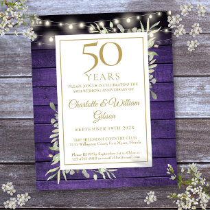 Invitation Rustique Violet pour le 50e Anniversair