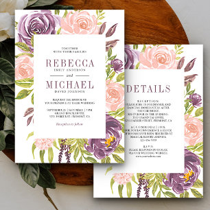 Invitation Rustique violet rose rose floral tout en un Mariag