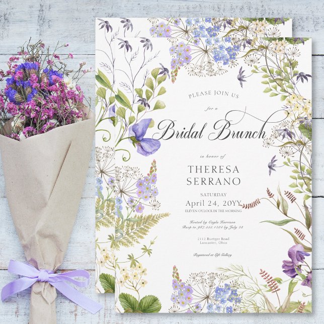 Invitation Rustique Violet Sage Fleur sauvage Blanc Bridal Br (Rustic Purple Sage Wildflower White Bridal Brunch Invitation)