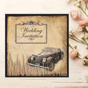 Invitation Rustique voiture antique Mariage campagnard occide