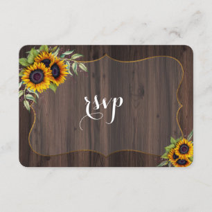 Invitation rustique Watercolor Sunflower Wood RSVP