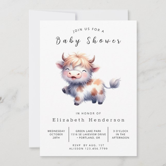 Invitation Rustique Whimsy élégant Baby shower de vache (Devant)