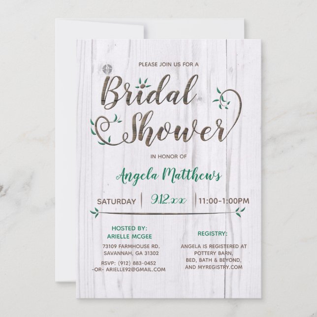 Invitation Rustique White & Brown Wood Bridal Show (Devant)
