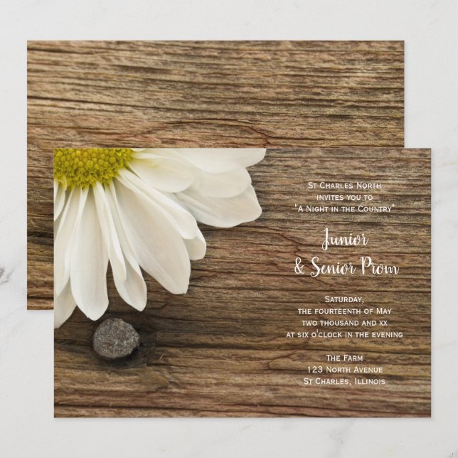 Invitation Rustique White Daisy Country Junior / Senior Prom (Devant / Derrière)