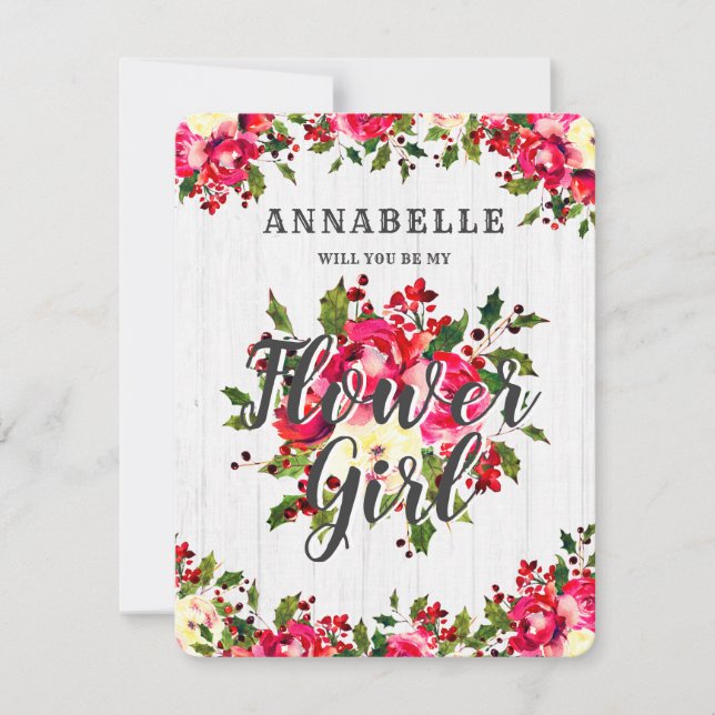 Invitation Rustique Winter Holly Serez-Vous Ma Fille Fleur (Devant)