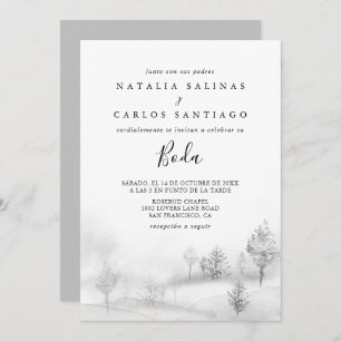 Invitation Rustique Winter Mountain Front et Back Boda Mariag