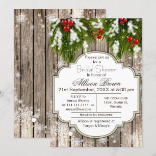 Invitation Rustique Winter Woodland Bride douche