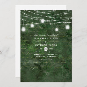 Invitation Rustique Woodland Green et Mariage de calligraphie