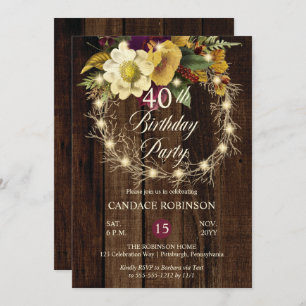Invitation Rustique Woodsy Lighted Wreath 40e fête d'annivers