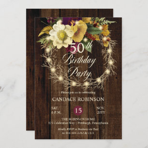 Invitation Rustique Woodsy Lighted Wreath 50e fête d'annivers