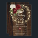 Invitation Rustique Woodsy Lighted Wreath 60e fête d'annivers<br><div class="desc">Style rustique,  faux-éclairage,  fleurs ornées de courges twig avec un riche,  blanc cassé et rouge foncé à bordeaux luxuriants floraux "60th Birthday Party" sur un arrière - plan en faux bois teinté foncé. Ce design composite boisé rustique de Holiday Hearts Designs (droits réservés).</div>