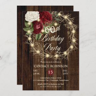 Invitation Rustique Woodsy Lighted Wreath 60e fête d'annivers
