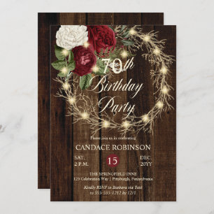 Invitation Rustique Woodsy Lighted Wreath 70e fête d'annivers