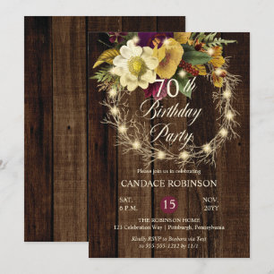 Invitation Rustique Woodsy Lighted Wreath 70e fête d'annivers