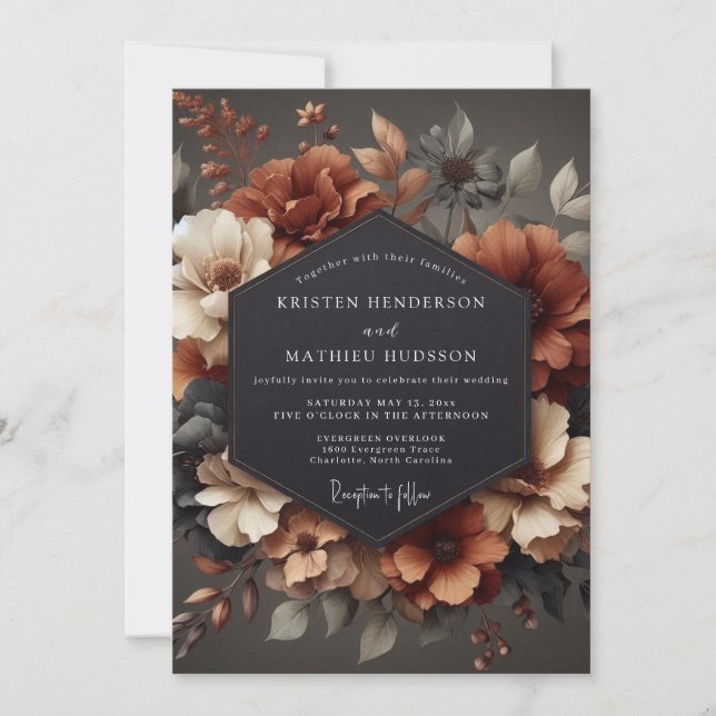 Invitation Rusty Orange Floral Harvest Wedding (Devant)