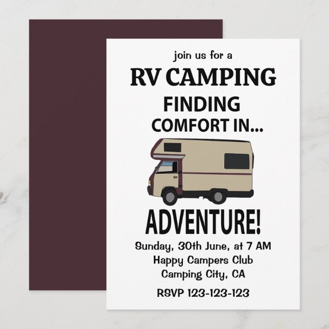 Invitation RV Camping Aventure Happy Camper Rving (Devant / Derrière)