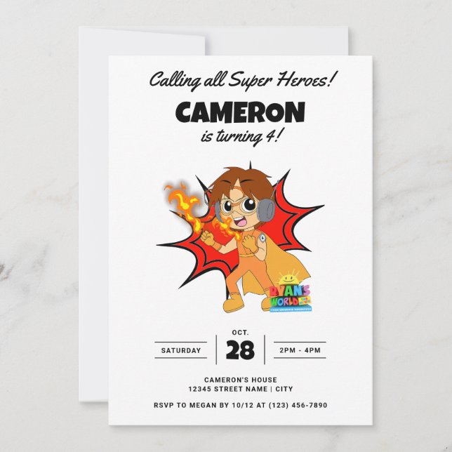 Invitation Ryan's World Comic Anniversaire (Devant)