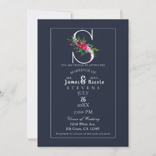 Invitation S Monogramme Dernier initial bleu Floral Mariage