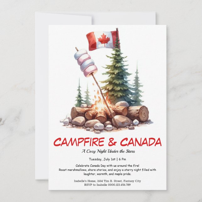 Invitation S’mores, Histoires & Étoiles | Fête du Canada Feu  (Devant)