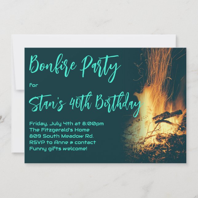Invitation Sa fête d'anniversaire avec feu de joie dans la co (Devant)