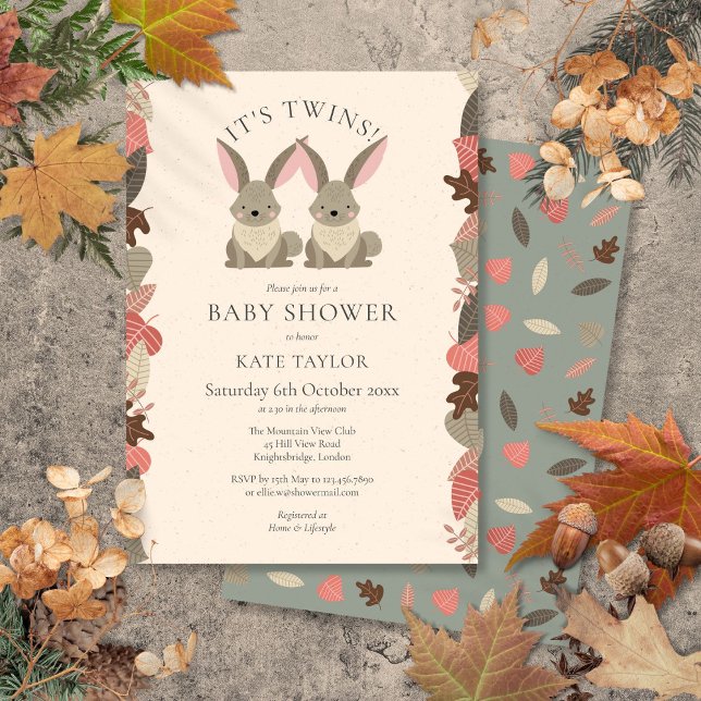 Invitation Sa Fête de Bébé Sprinkle Animaux de la Forêt Jumea (Its Twins Woodland Animals Baby Shower Sprinkle Invitation)