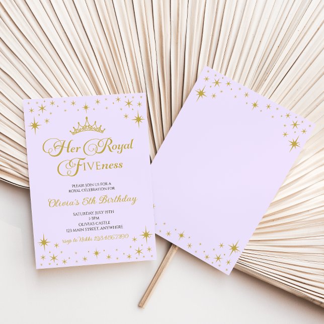 Invitation Sa Royal Fively Gold Princess 5e anniversaire Invi (Créateur téléchargé)