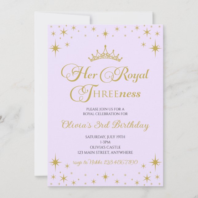 Invitation Sa Royale Mention Gold Princesse 3e anniversaire (Devant)
