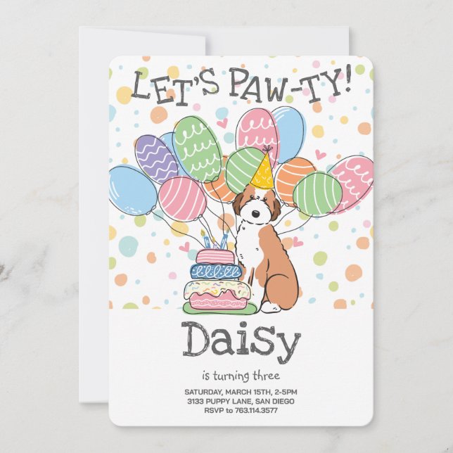Invitation Sable Aussiedoodle Chien Anniversaire Fête Invitat (Devant)