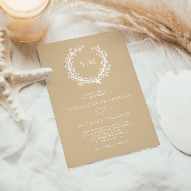 Invitation Sable Beige Nautique Corail Reef Mariage minimal (Créateur téléchargé)