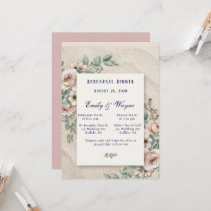 Invitation Sable blanc cassé avec dîner de répétition floral 