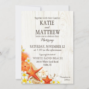 Invitation Sable Coquillages Floral Plage Rustique Mariage
