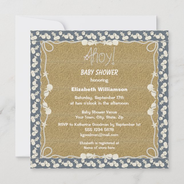 Invitation Sable, corde marine et coquilles de mer Baby showe (Devant)