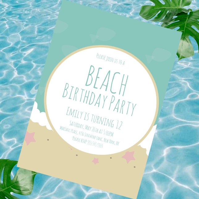 Invitation Sable de fête d'anniversaire de plage simple  (Créateur téléchargé)