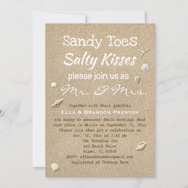 Invitation Sable de plage et Typographie blanche Mariage (Devant)