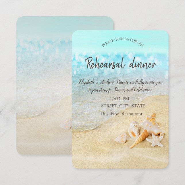 Invitation Sable de plage Mer Coquillages Dîner de répétition (Devant / Derrière)