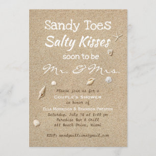 Invitation Sable de plage & Typographie blanche Douche Couple