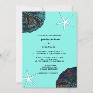 Invitation Sable Dollar Abstrait Sea Shells Turquoise Beach W